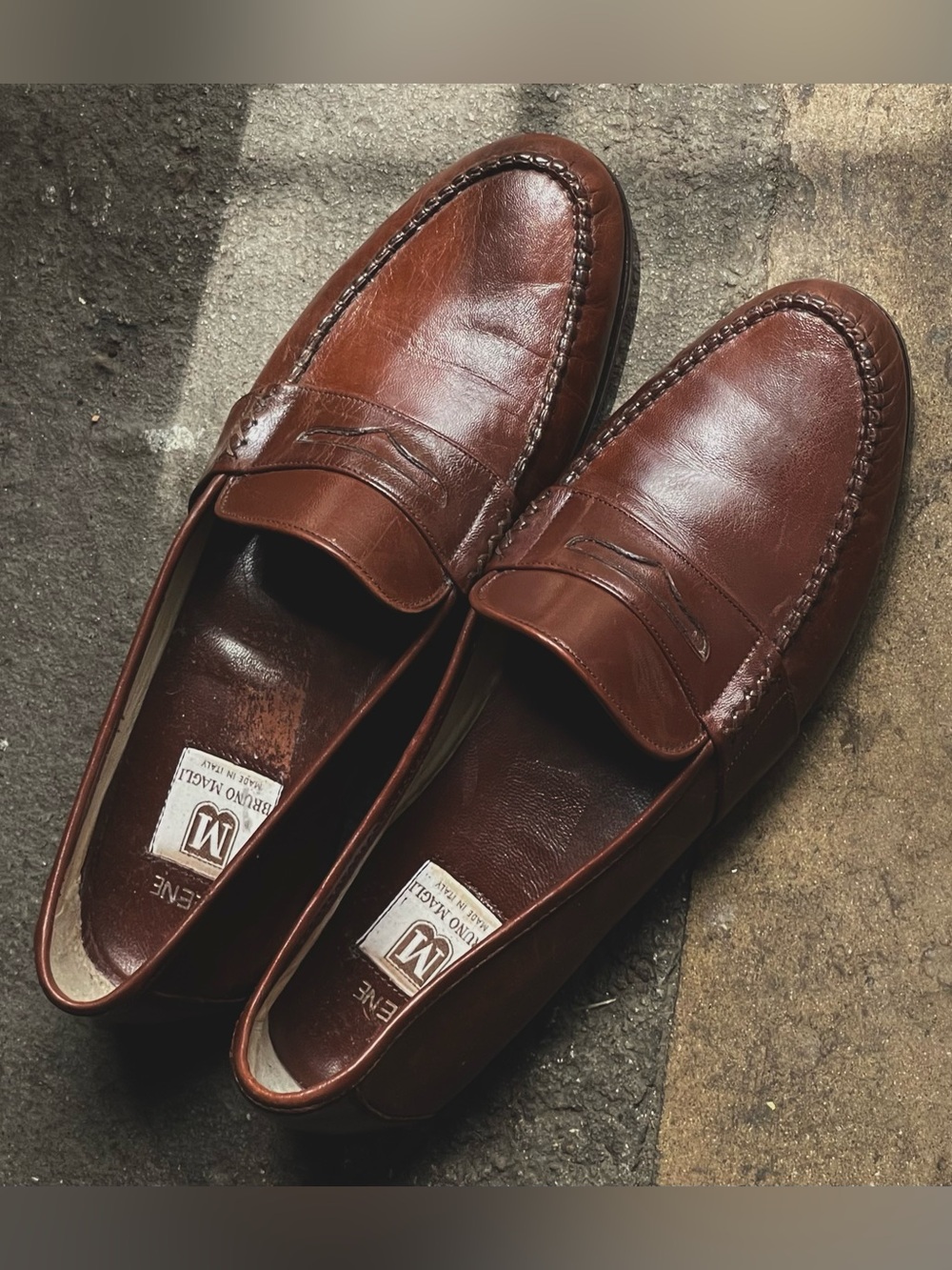 Bruno Magli Chestnut Brown Leather Penny Loafers